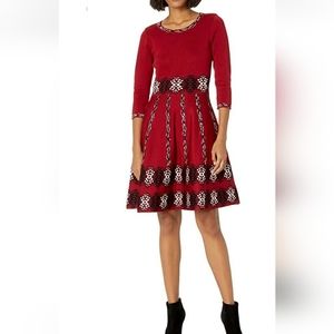 Taylor Dresses Women's Red Long Sleeve Fit And Flare Sweater Knit Dress Size XL